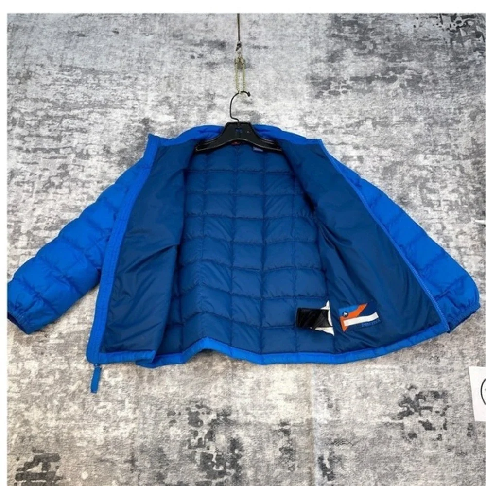 Marmot Boys Blue Quilted Jacket Grid Stitch Down Puffer Cold‎ Weather Coat